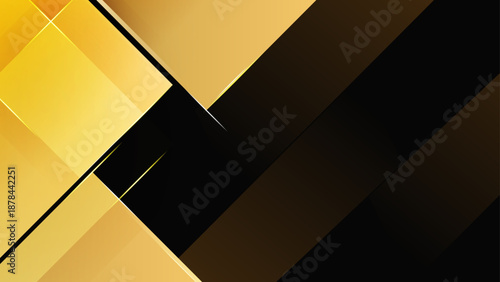 Premium golden yellow geometric layers with sharp lines and metallic glow on a dark black background for professional corporate identity and luxury branding designs