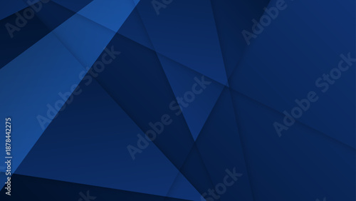 Dark blue geometric layers with subtle gradients and sharp edges create a sophisticated and professional abstract atmosphere for business presentations