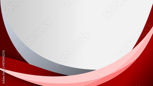 Minimalist abstract background featuring flowing red and gray curved waves at the bottom with a large white copy space for professional presentation