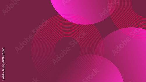 Vibrant abstract composition featuring deep pink and magenta overlapping spheres with concentric line details