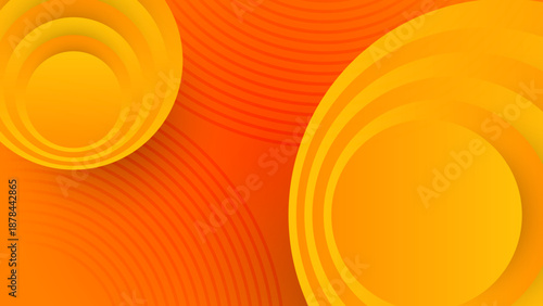 Dynamic orange and golden yellow background featuring concentric circles and layered rings with smooth gradients and soft shadows