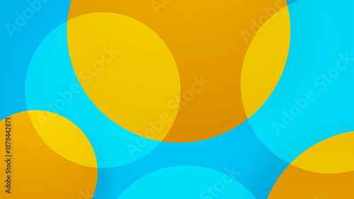Cheerful composition of translucent overlapping blue and orange circles creating a soft bokeh effect on a vibrant blue backdrop