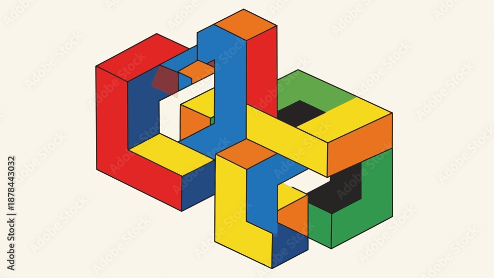 Fototapeta premium Abstract Geometric Sculpture with Interlocking Colorful Blocks