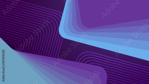 Deep indigo and blue cosmic background with layered fluid geometric shapes and thin paths