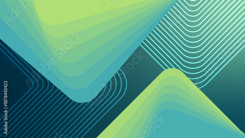 Fresh mint and teal geometric design with sharp corner layers and concentric line patterns