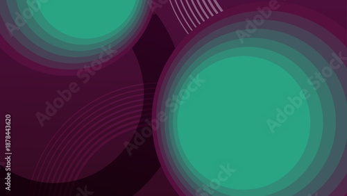 Sophisticated dark aesthetic with deep magenta and teal circles featuring stylish line accents