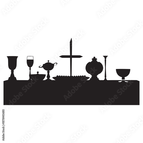 Elegant table setting with fine dining utensils and dishes in silhouette