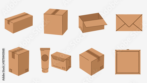 Cardboard Boxes and Envelope Collection, Shipping and Delivery Icons