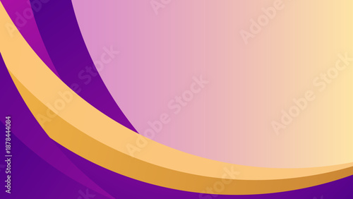 Minimalist abstract background with smooth sweeping purple and yellow curves on a light gradient