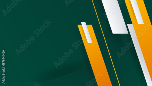 Sharp dark green background featuring dynamic diagonal rectangles in yellow and white for corporate identity