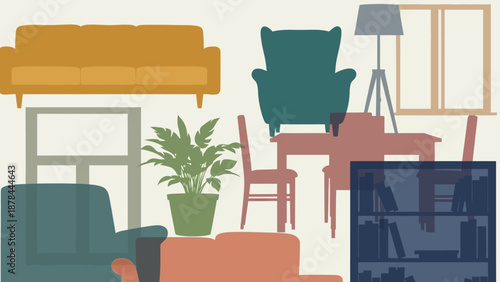 Cozy Living Room Furniture Assortment - Sofa, Armchair, Table, Bookshelf