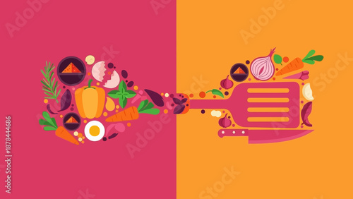 Culinary Art: Spatula and Knife with Fresh Ingredients