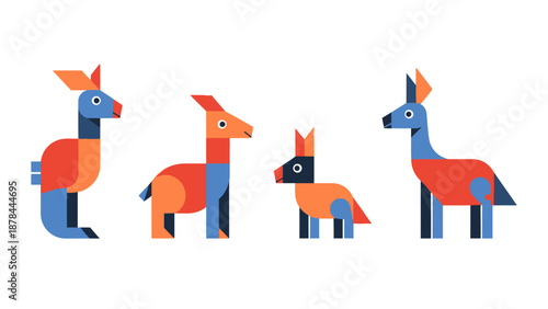 Cute Geometric Llamas and Alpacas - Flat Design Illustration