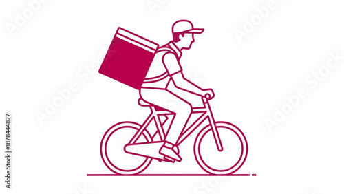 Delivery Man Riding Bicycle with Cargo Box, Fast Food Courier Service