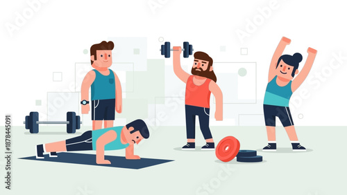 Diverse Group Exercising in a Gym: Fitness, Workout, and Healthy Lifestyle