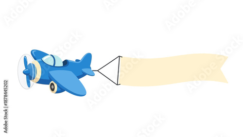 Blue Cartoon Airplane Towing Blank Advertising Banner Illustration