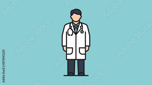 Doctor in White Coat with Stethoscope - Flat Design Character