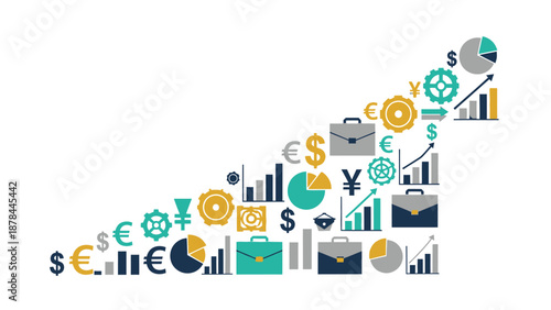 Financial Growth Concept: Upward Arrow with Business Icons and Charts