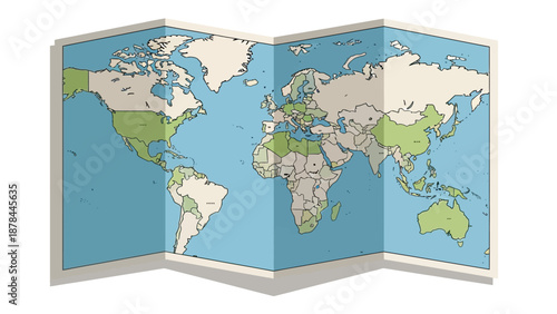Folded World Map Illustration - Global Travel and Geography Concept