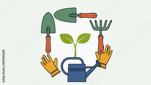 Gardening Tools and Plant Growth Concept