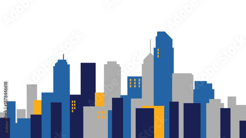 Modern Cityscape Silhouette with Blue and Yellow Buildings