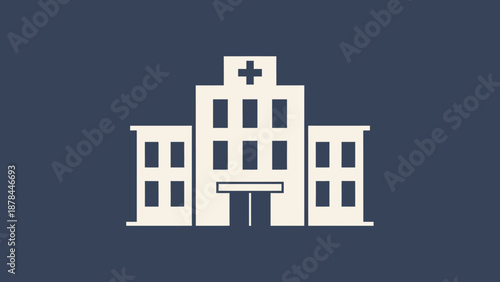 Modern Hospital Building Icon with Cross Symbol, Healthcare Facade