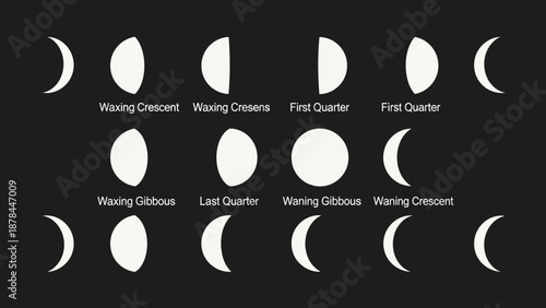 Phases of the Moon Chart: Celestial Cycle Illustration