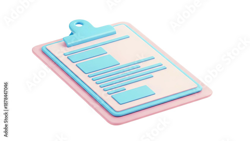 3D Clipboard with Pink and Blue Paper