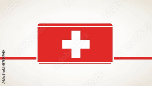 Red First Aid Kit Symbol with White Cross on Light Background