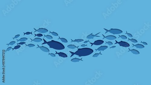 School of Fish Swimming in Wavy Formation Underwater