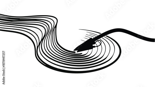 Abstract flowing lines create a dynamic vortex with a stylus, suggesting movement and creativity.