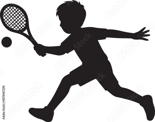 Children Sports Tennis Silhouette Illustration