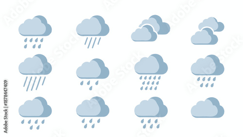Set of Weather Icons: Rain Clouds, Different Intensity