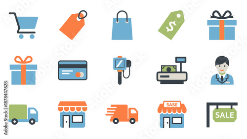 Shopping Icons Set: Retail, E-commerce, Delivery, and Payment Symbols