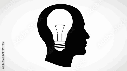 Silhouette Head with Light Bulb Idea Symbol