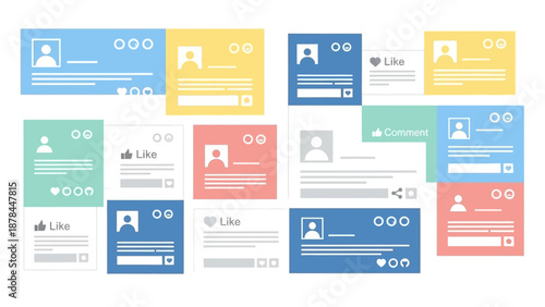 Social Media Post Feed Layouts - Flat Design Elements