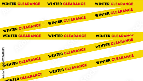 Winter Clearance Sale Banner with Yellow Caution Tape on White Background