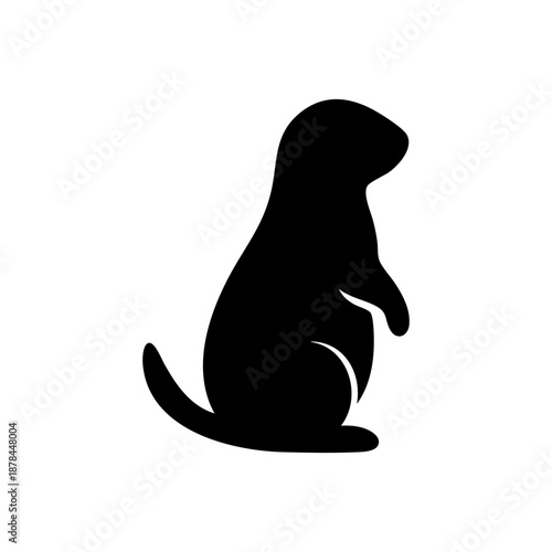 Groundhog or prairie dog silhouette standing on its hind legs, isolated on white background.