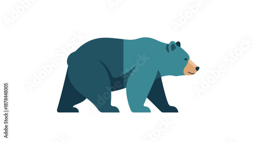 Stylized Grizzly Bear Walking, Flat Design Vector Illustration