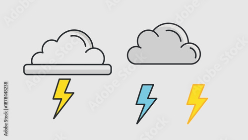Thunderstorm Icons: Clouds and Lightning Bolts