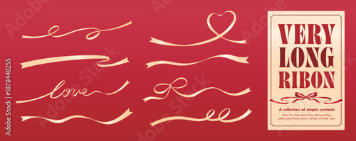 ゴールドリボン:金の曲線、love、ハート、波打つ帯、輝く線:バレンタインやクリスマスに使える