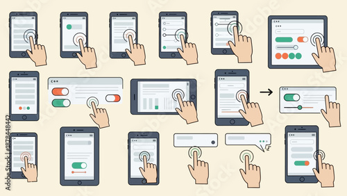 User Interface Interaction: Hand Tapping Smartphone, Tablet, and Web Elements