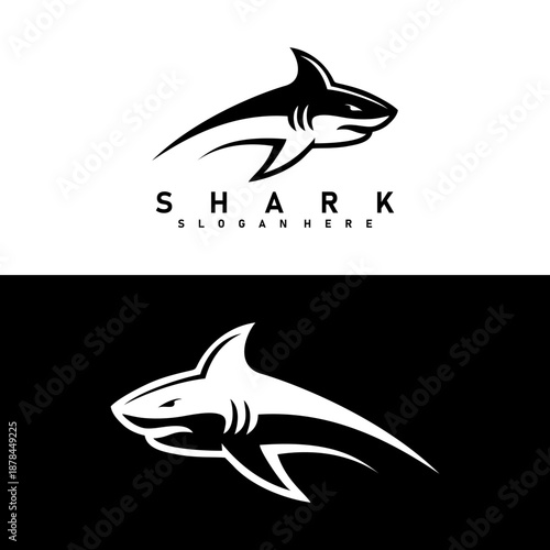 shark logo design black and white vector art