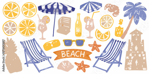 A vibrant collection of summer icons citrus beach chairs and coastal elements