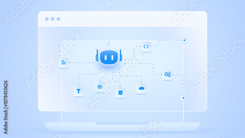 AI workflow automation artificial intelligence. ai agent network diagram dashboard system processing flow with automation pipelines, code modules and automation system.