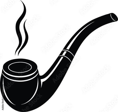 Black silhouette of a smoking pipe with curved stem and wisps of smoke