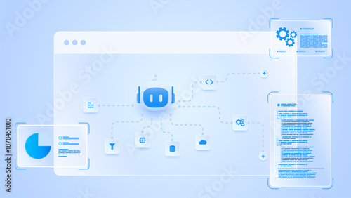 AI workflow automation artificial intelligence. ai agent network diagram dashboard machine learning processing and automation system.	