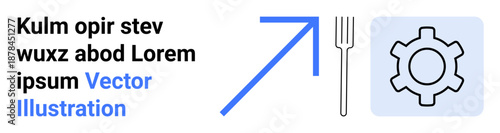 Fork beside upward arrow and gear icon combining food, progress, and technology. Ideal for innovation, cooking, automation, process, guidance, growth and simple landing page