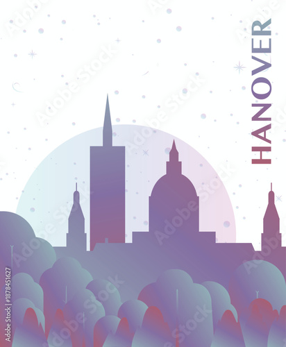 Hanover, Germany gradient futuristic poster. Vector landmark abstract silhouette graphic for brochure, vertical page, booklet, cover