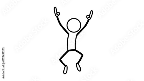 Simple stick figure jumping with arms raised in joy.
